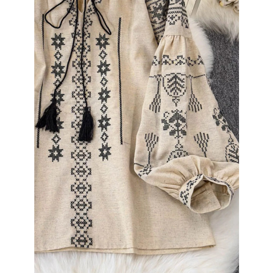 Tie Neck Long Sleeve Blouse Apparel and Accessories