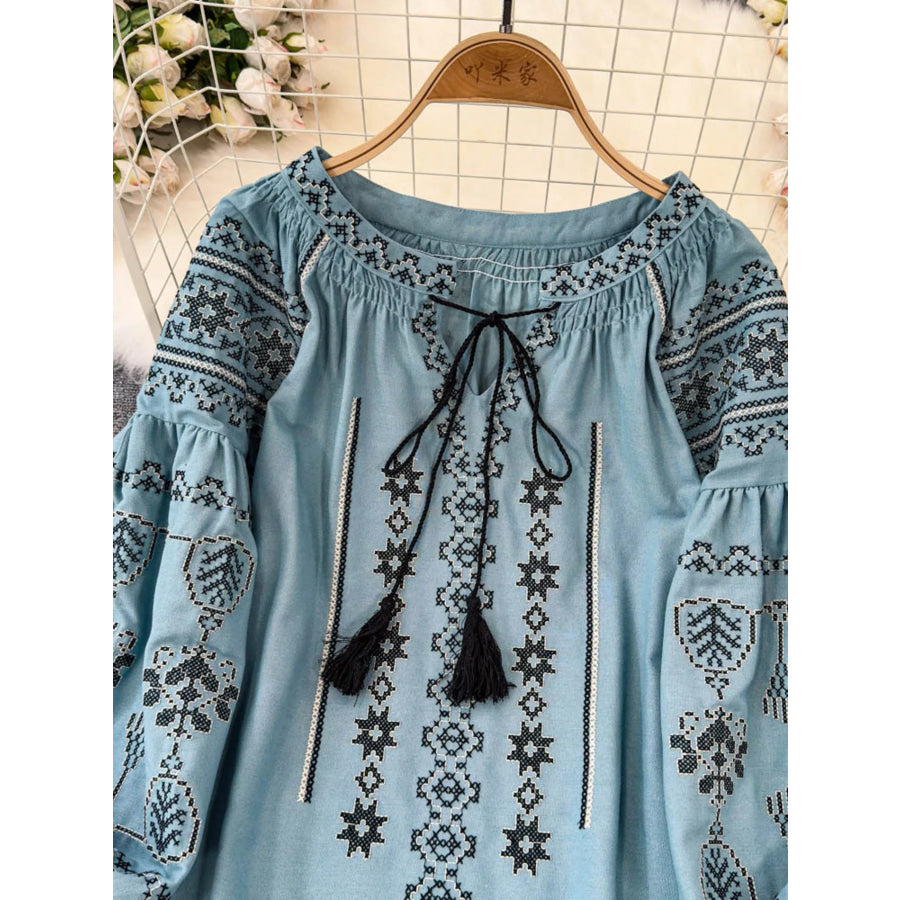 Tie Neck Long Sleeve Blouse Apparel and Accessories
