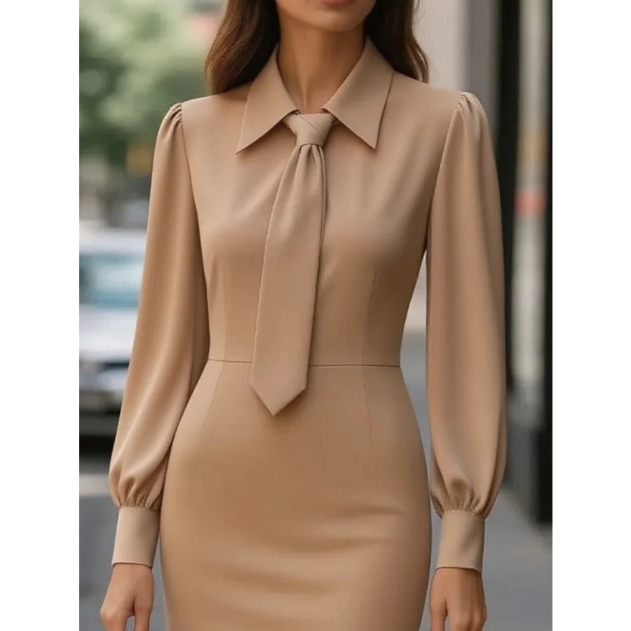 Tie-Neck Long Sleeve Dress Apparel and Accessories