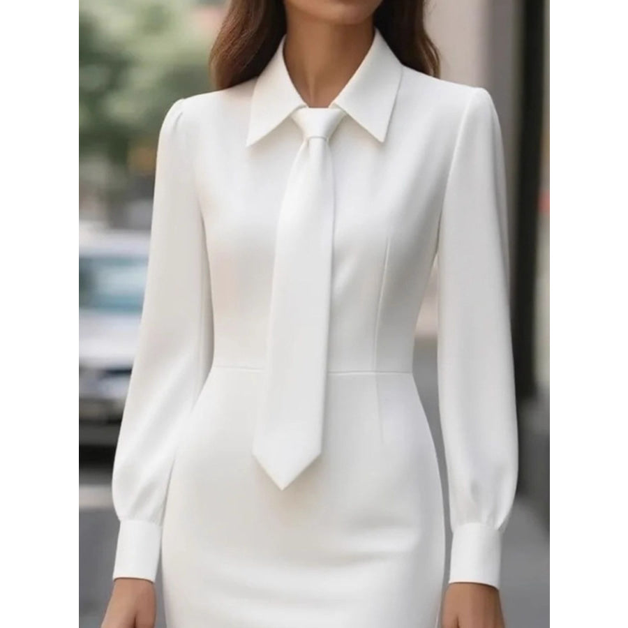 Tie-Neck Long Sleeve Dress Apparel and Accessories
