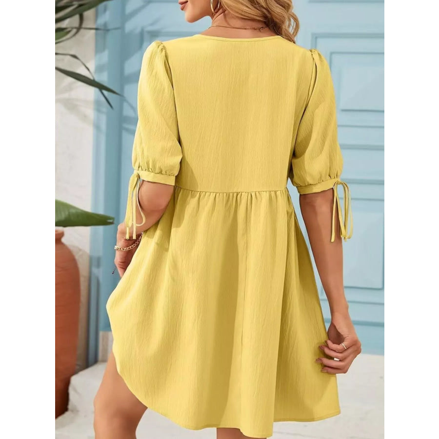 Tie-Neck Puff Sleeve A-Line Mini Dress Apparel and Accessories