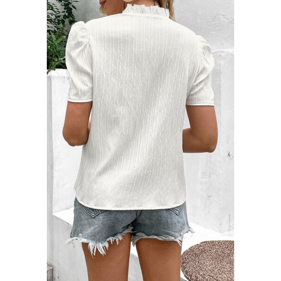 Tie Neck Puff Sleeve Blouse White / S Apparel and Accessories