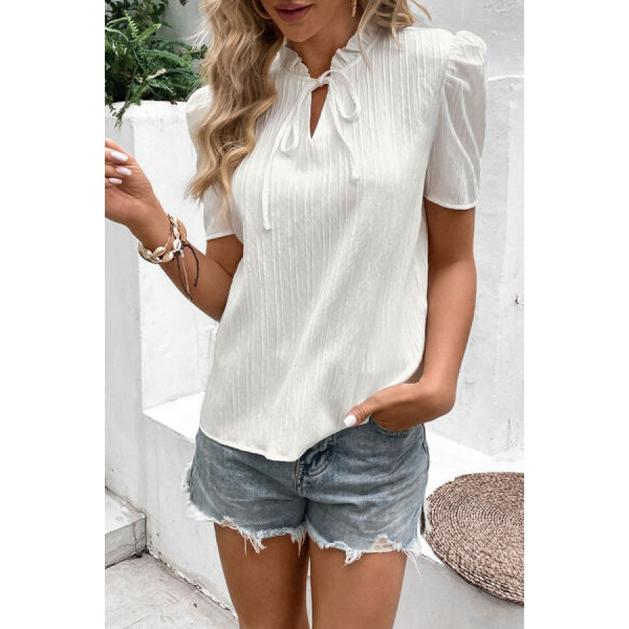 Tie Neck Puff Sleeve Blouse Apparel and Accessories