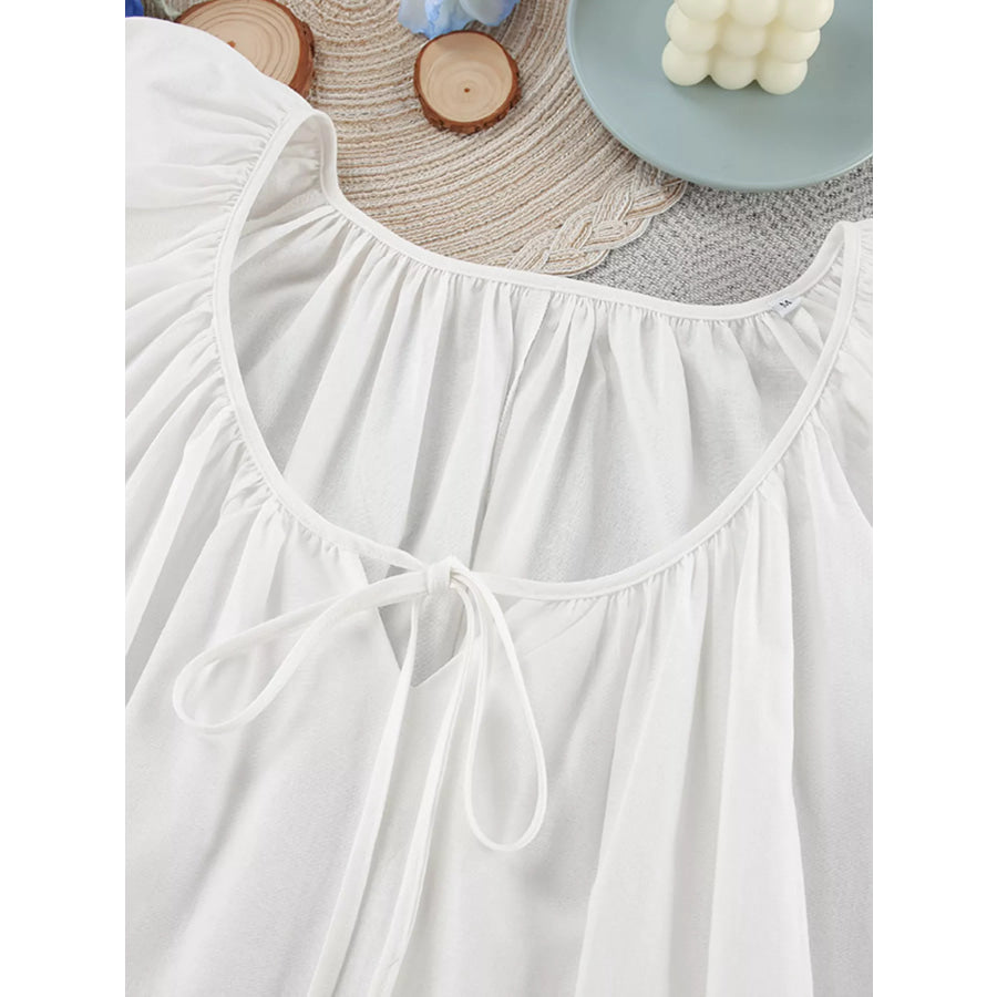 Tie Neck Puff Sleeve Lounge Dress Apparel and Accessories