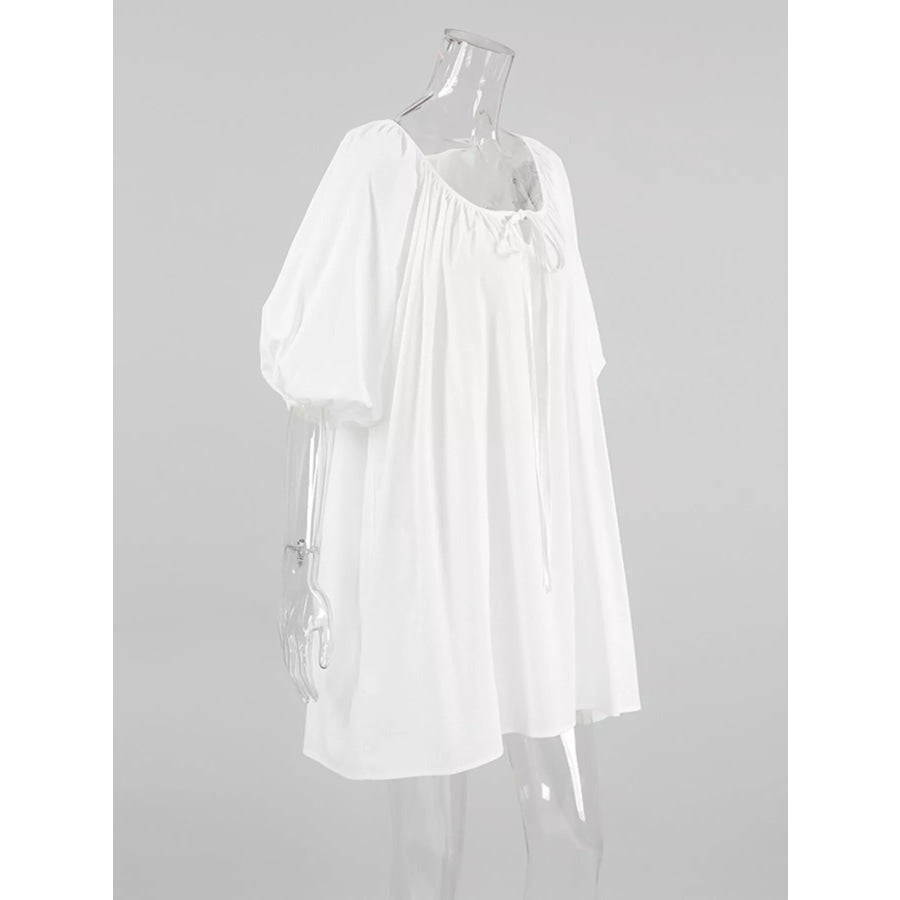 Tie Neck Puff Sleeve Lounge Dress Apparel and Accessories