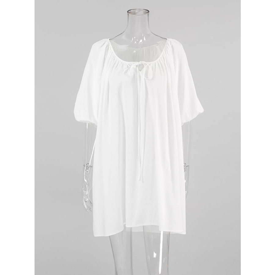 Tie Neck Puff Sleeve Lounge Dress Apparel and Accessories