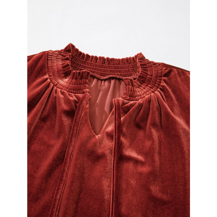 Tie Neck Puff Sleeve Velvet Dress Apparel and Accessories