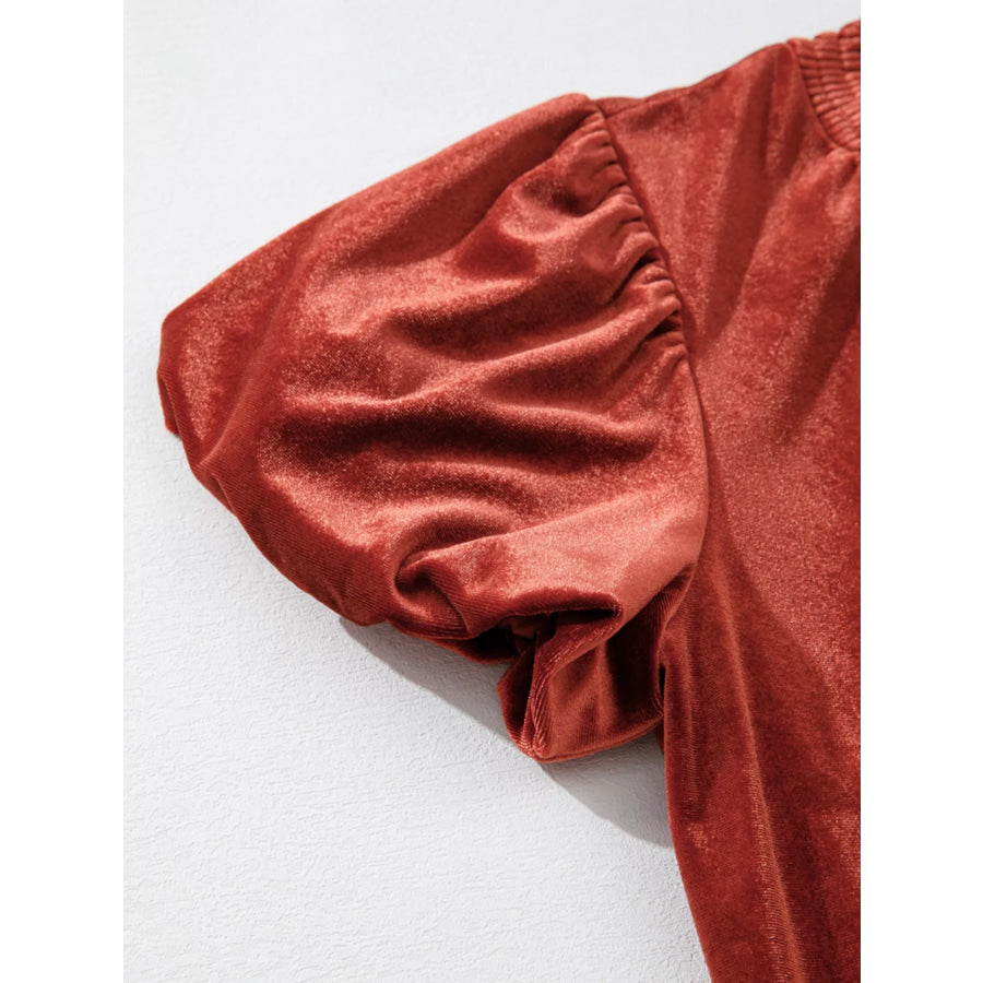 Tie Neck Puff Sleeve Velvet Dress Apparel and Accessories
