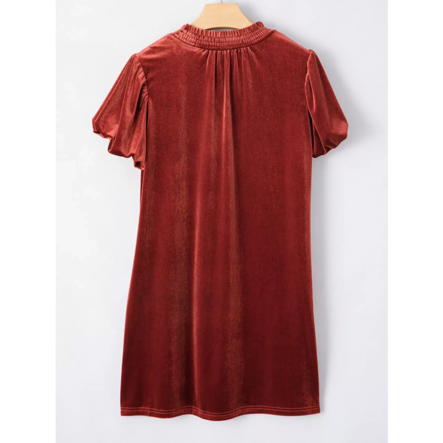 Tie Neck Puff Sleeve Velvet Dress Apparel and Accessories
