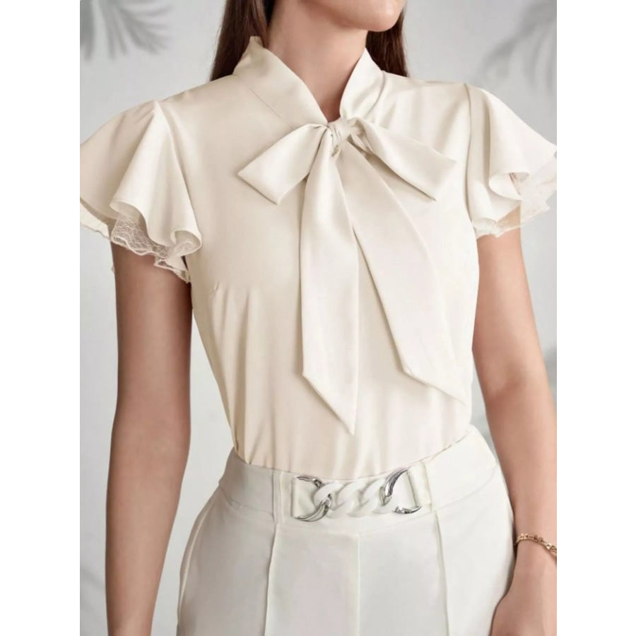Tie-Neck Ruffle Sleeve Blouse Apparel and Accessories