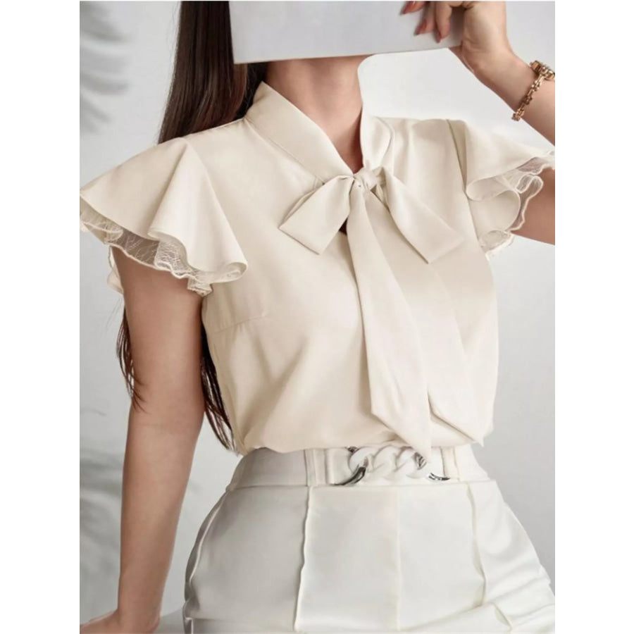 Tie-Neck Ruffle Sleeve Blouse Apparel and Accessories