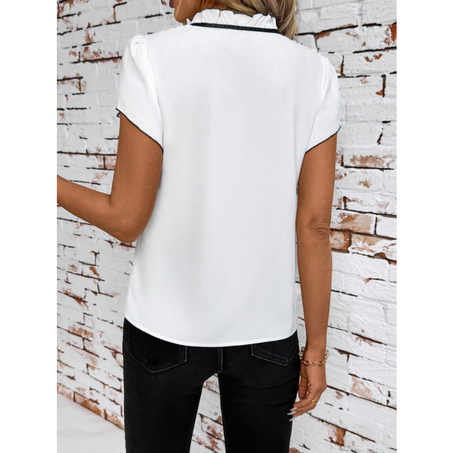 Tie Neck Short Sleeve Blouse Apparel and Accessories