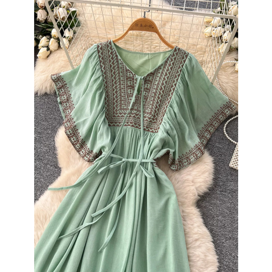 Tie Neck Short Sleeve Dress Apparel and Accessories