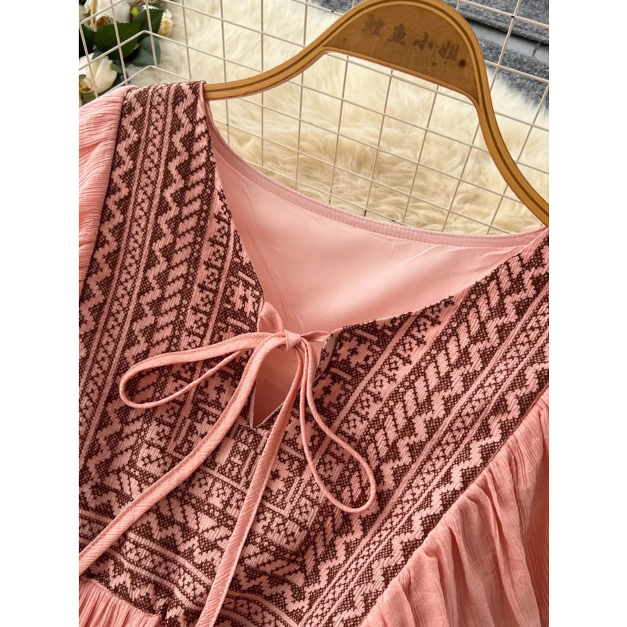 Tie Neck Short Sleeve Dress Apparel and Accessories