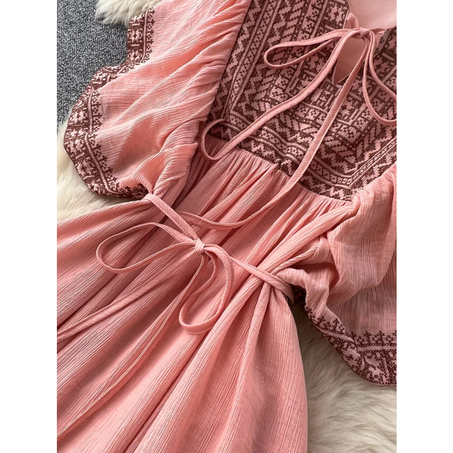 Tie Neck Short Sleeve Dress Apparel and Accessories
