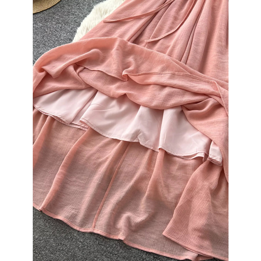 Tie Neck Short Sleeve Dress Apparel and Accessories