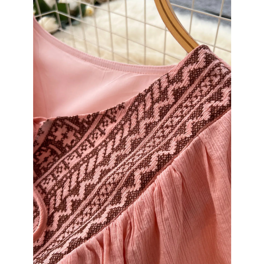 Tie Neck Short Sleeve Dress Apparel and Accessories