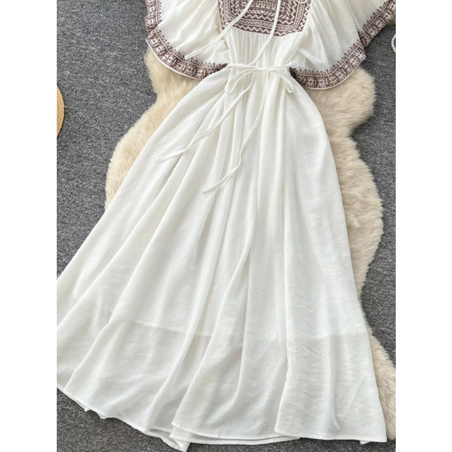 Tie Neck Short Sleeve Dress Apparel and Accessories