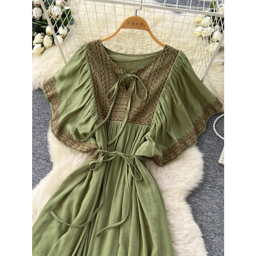Tie Neck Short Sleeve Dress Apparel and Accessories