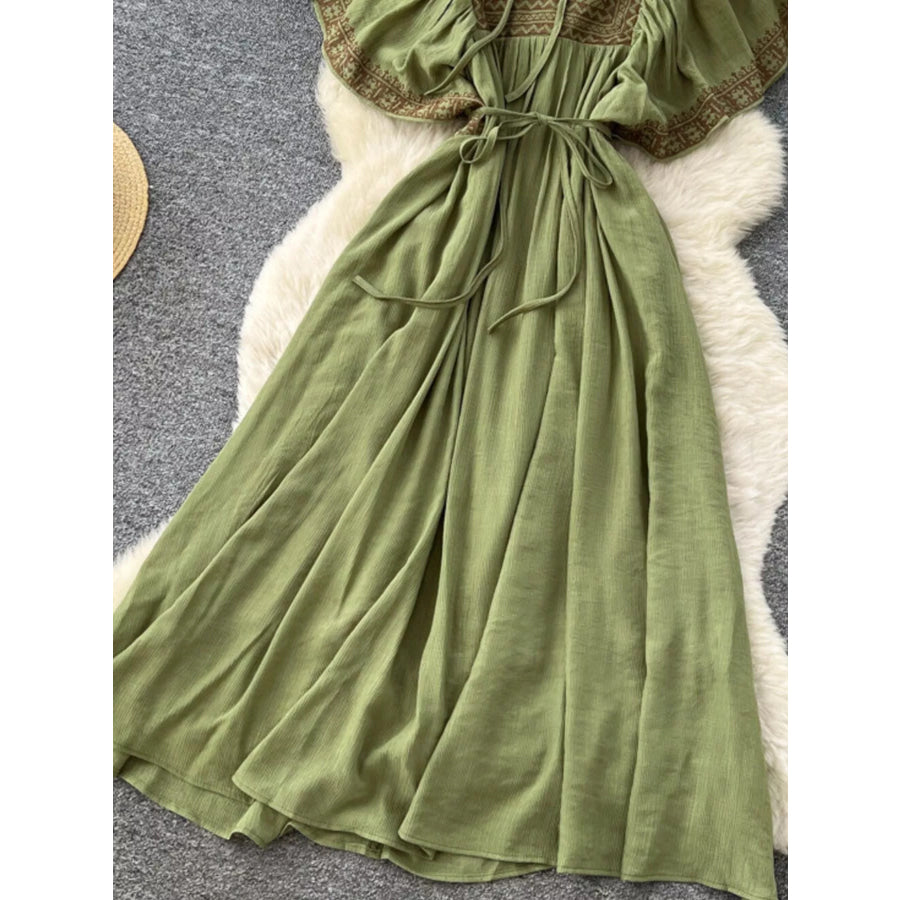 Tie Neck Short Sleeve Dress Apparel and Accessories
