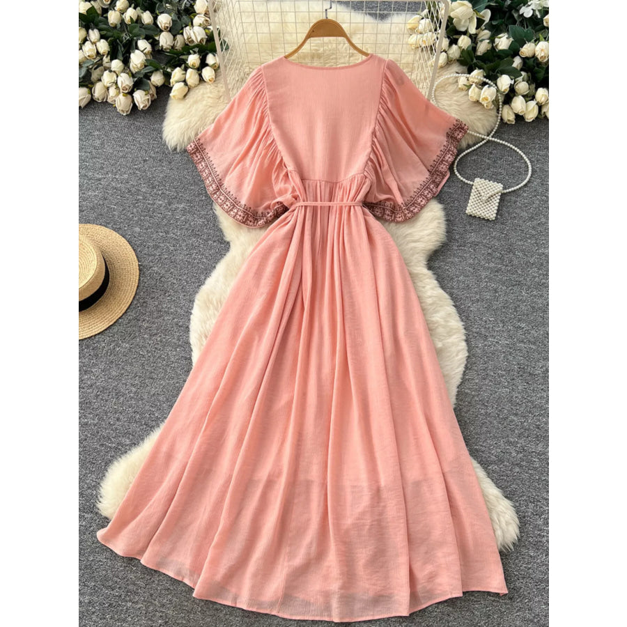 Tie Neck Short Sleeve Dress Apparel and Accessories