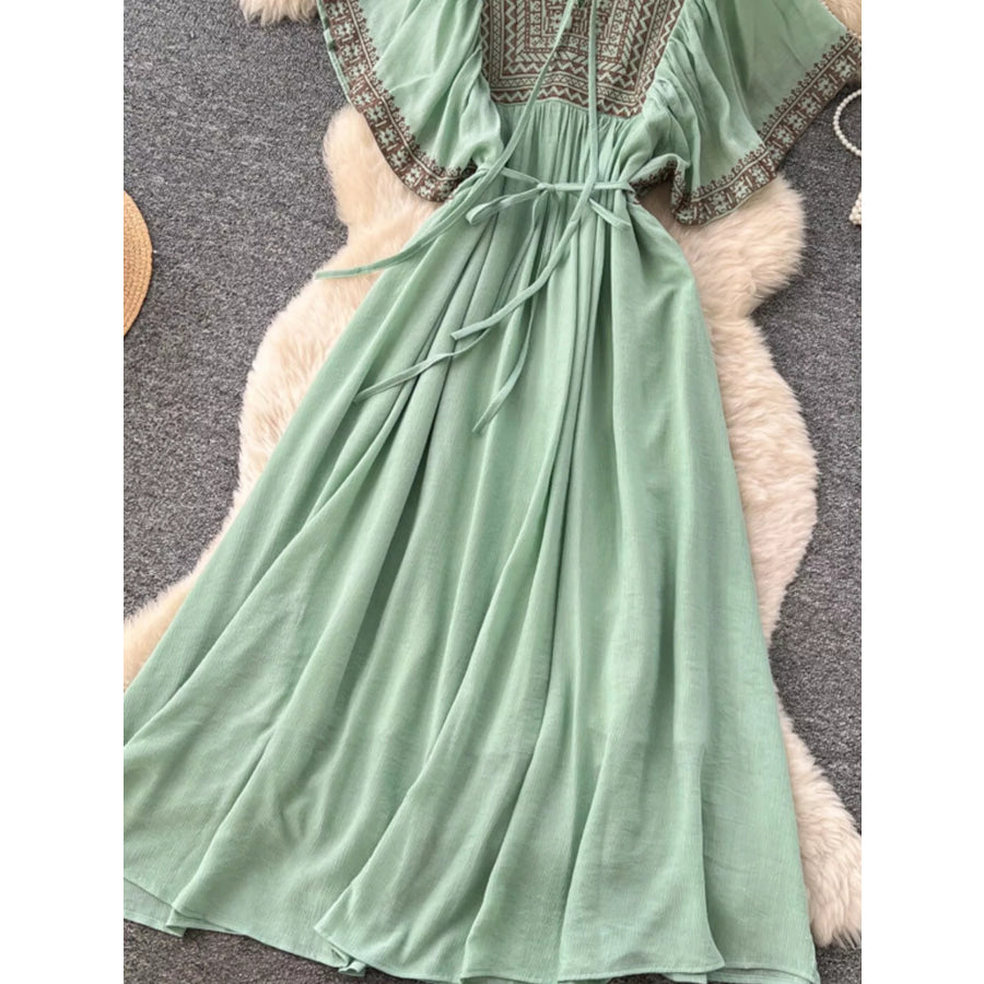 Tie Neck Short Sleeve Dress Apparel and Accessories
