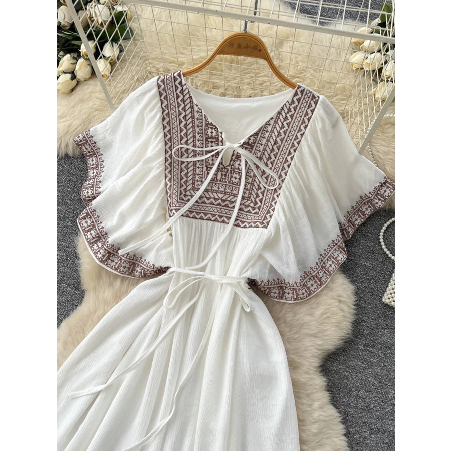 Tie Neck Short Sleeve Dress Apparel and Accessories