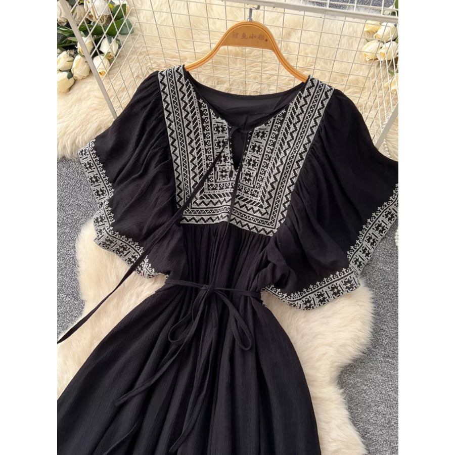 Tie Neck Short Sleeve Dress Apparel and Accessories