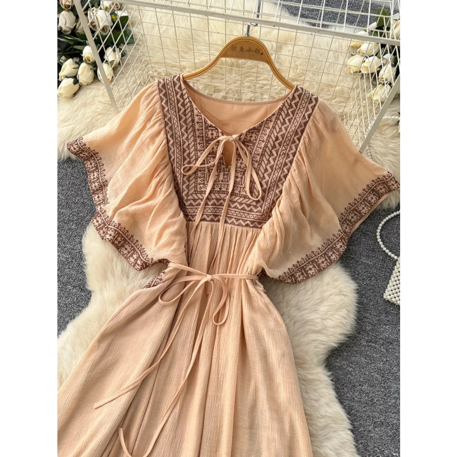 Tie Neck Short Sleeve Dress Apparel and Accessories
