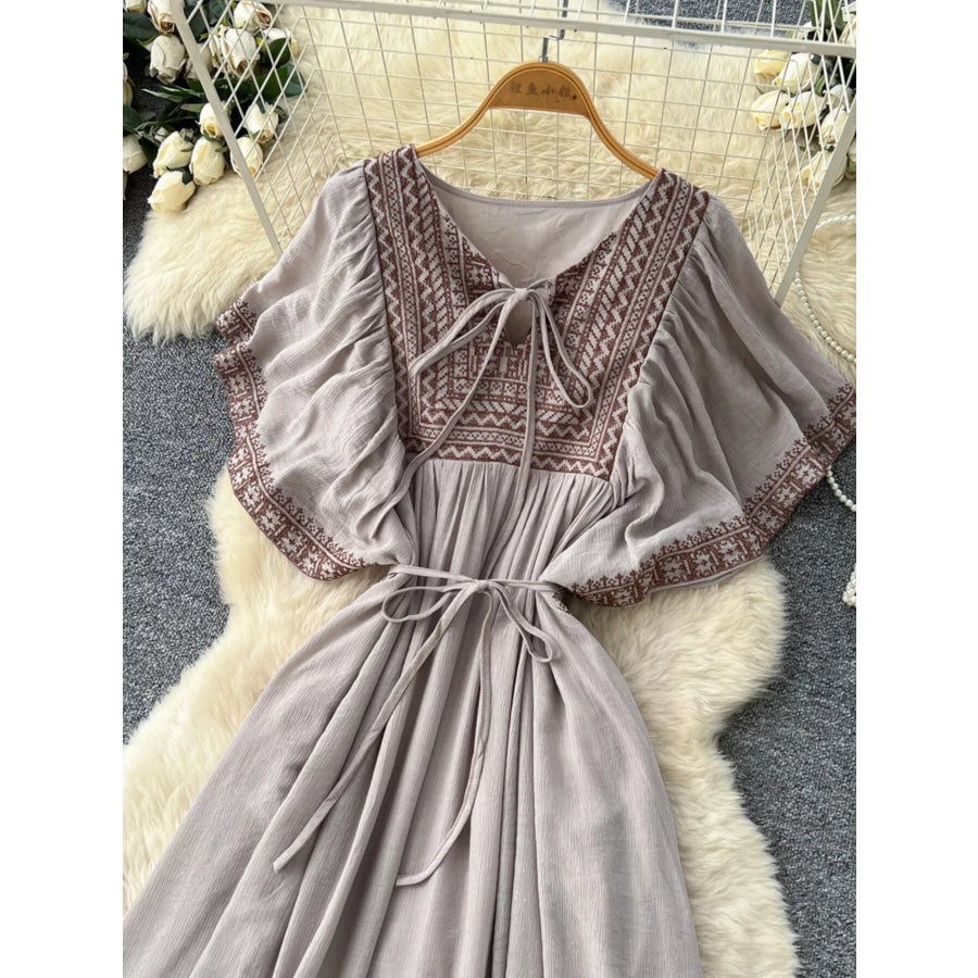 Tie Neck Short Sleeve Dress Apparel and Accessories