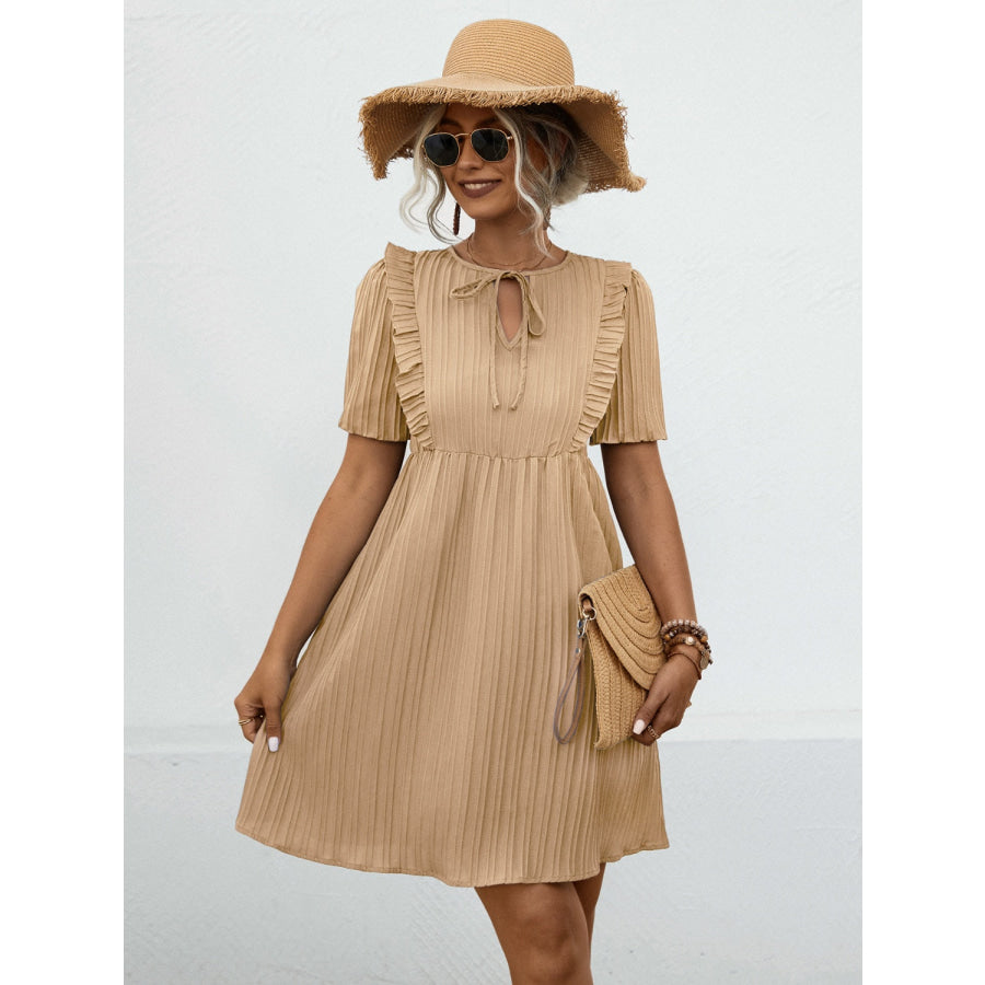 Tie Neck Short Sleeve Mini Dress Apparel and Accessories