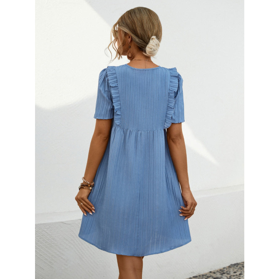 Tie Neck Short Sleeve Mini Dress Apparel and Accessories