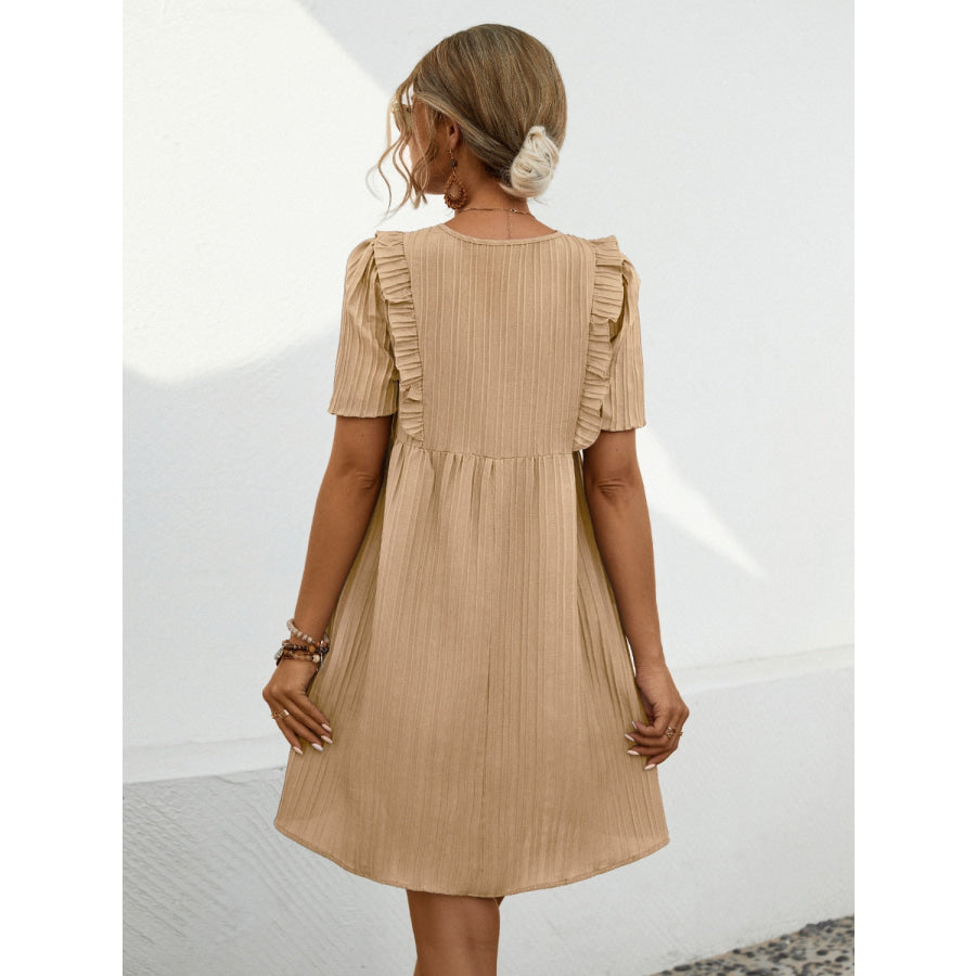 Tie Neck Short Sleeve Mini Dress Apparel and Accessories