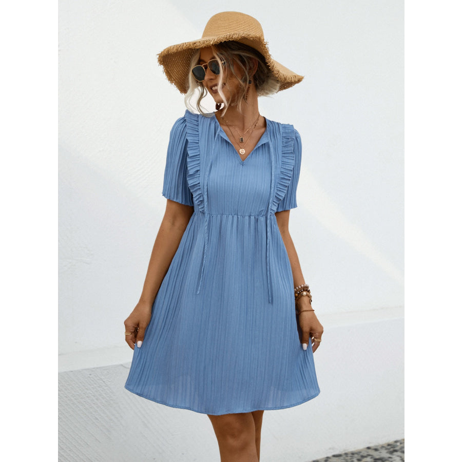 Tie Neck Short Sleeve Mini Dress Apparel and Accessories