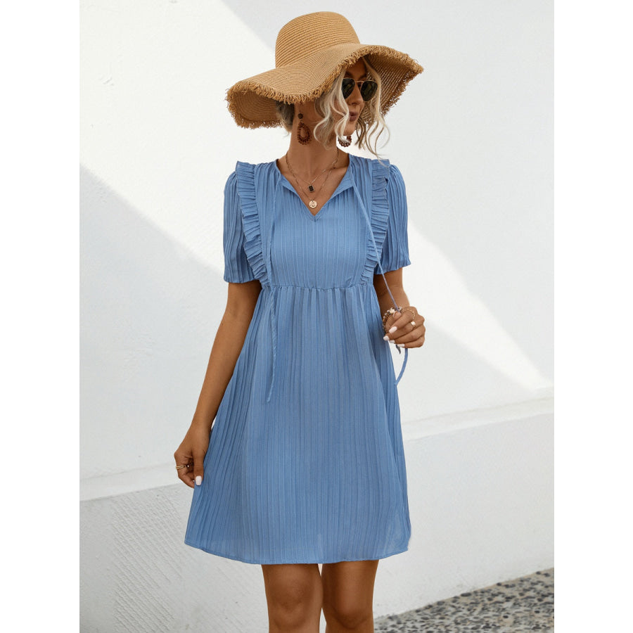 Tie Neck Short Sleeve Mini Dress Apparel and Accessories