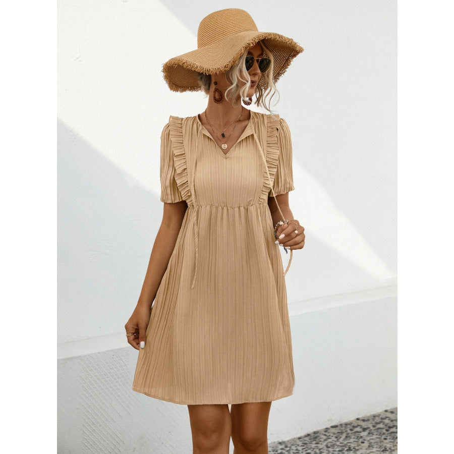 Tie Neck Short Sleeve Mini Dress Apparel and Accessories