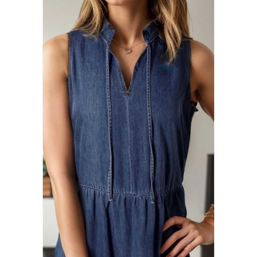 Tie Neck Sleeveless Denim Dress Apparel and Accessories