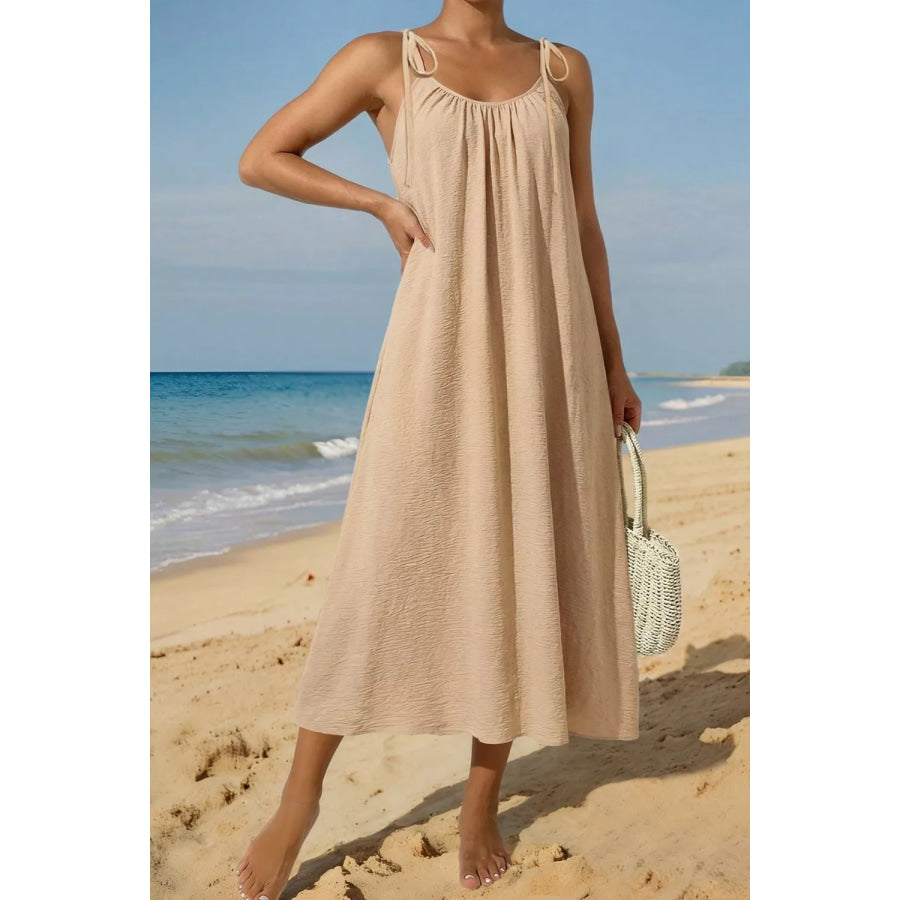 Tie-Shoulder Flowy Midi Dress Apparel and Accessories