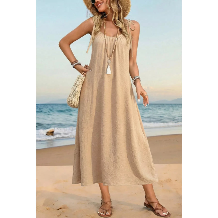 Tie-Shoulder Flowy Midi Dress Apparel and Accessories