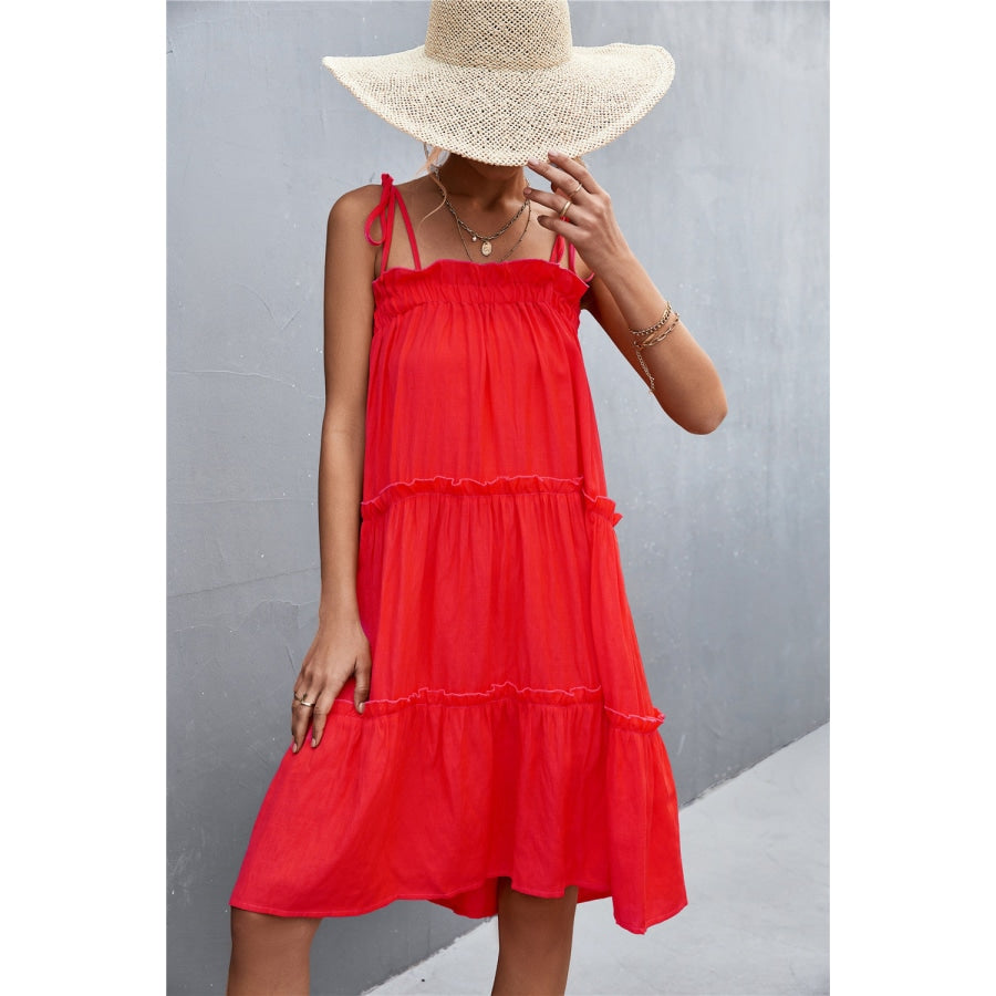 Tie-Shoulder Frill Trim Sleeveless Dress Scarlett / S