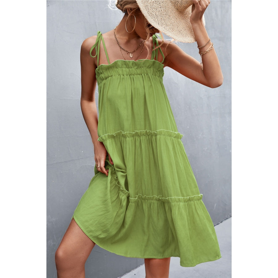 Tie-Shoulder Frill Trim Sleeveless Dress