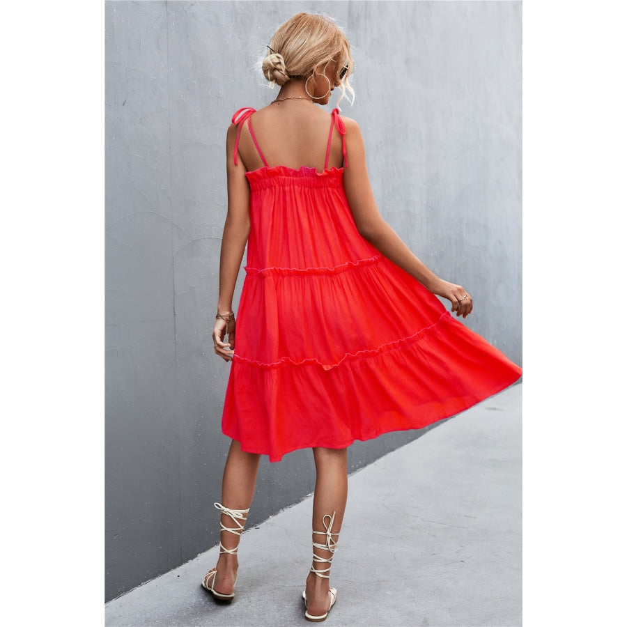 Tie-Shoulder Frill Trim Sleeveless Dress