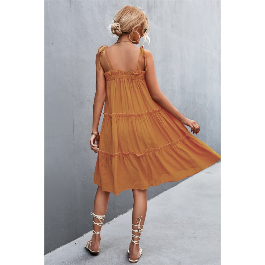 Tie-Shoulder Frill Trim Sleeveless Dress