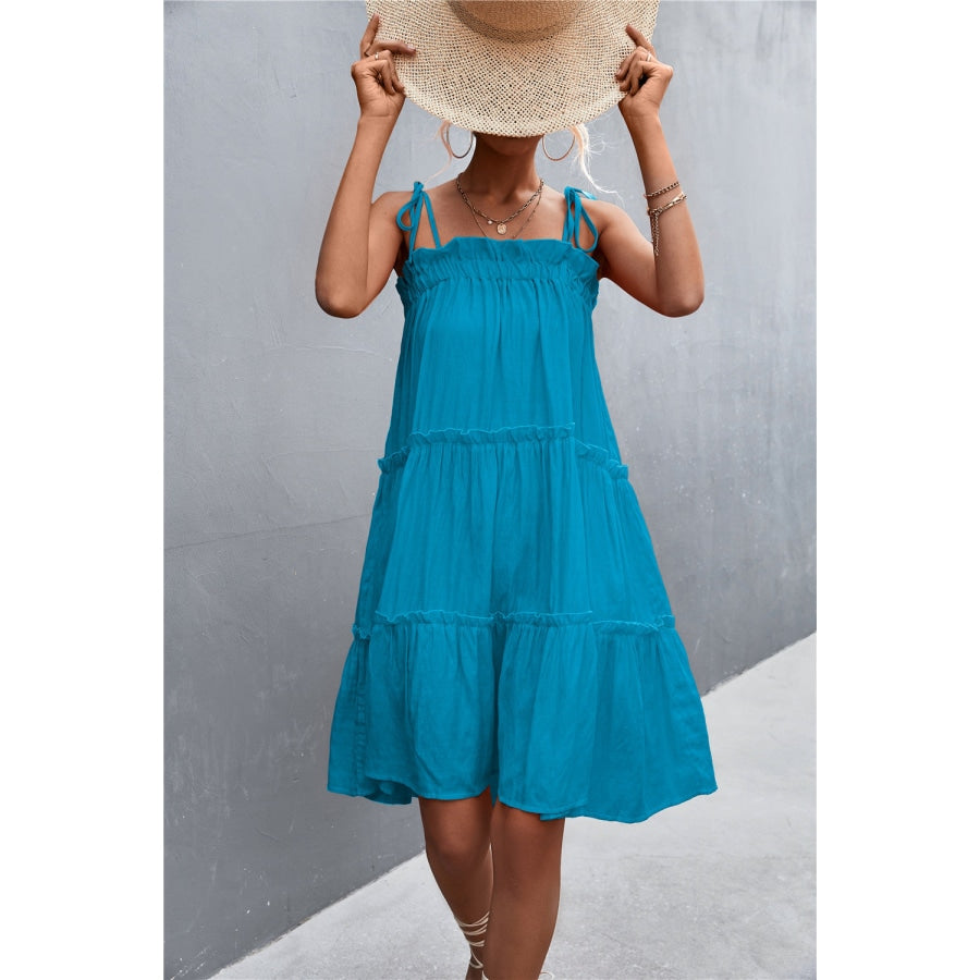 Tie-Shoulder Frill Trim Sleeveless Dress