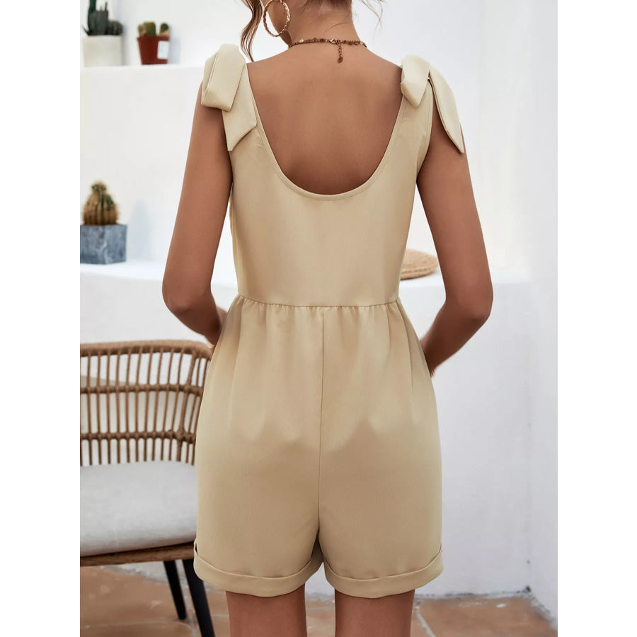 Tie Shoulder Romper with Front Pockets Apparel and Accessories