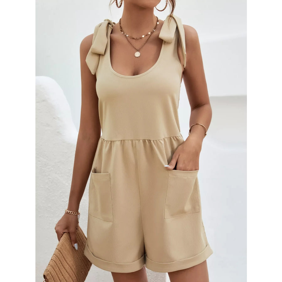 Tie Shoulder Romper with Front Pockets Apparel and Accessories