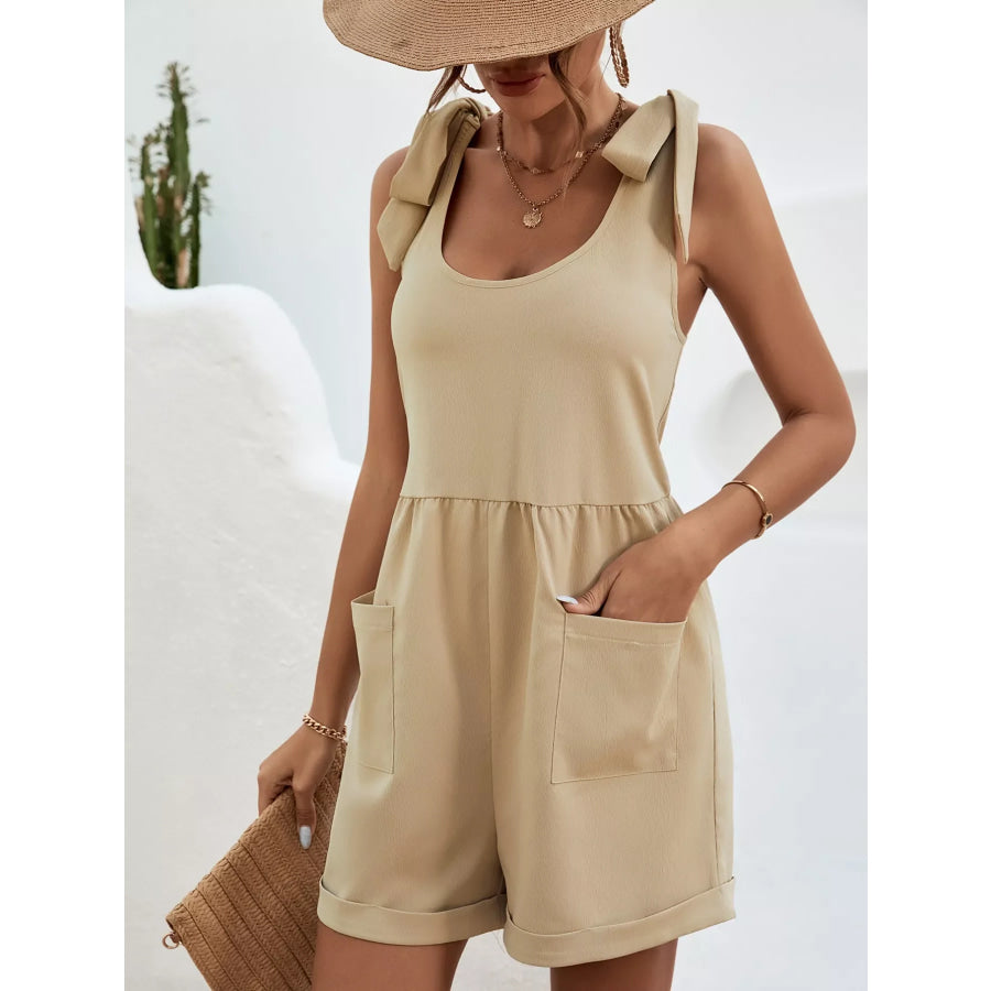 Tie Shoulder Romper with Front Pockets Apparel and Accessories