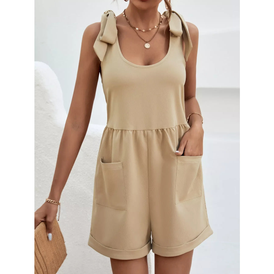 Tie Shoulder Romper with Front Pockets Apparel and Accessories