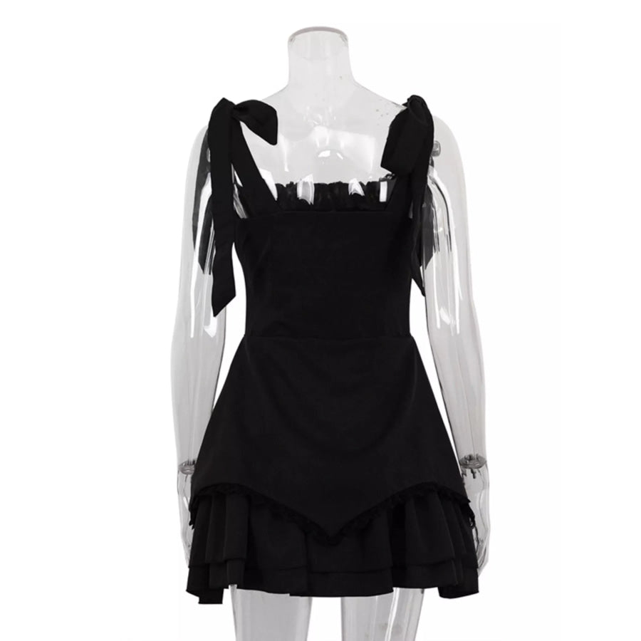 Tie-Shoulder Ruffled Mini Dress Apparel and Accessories