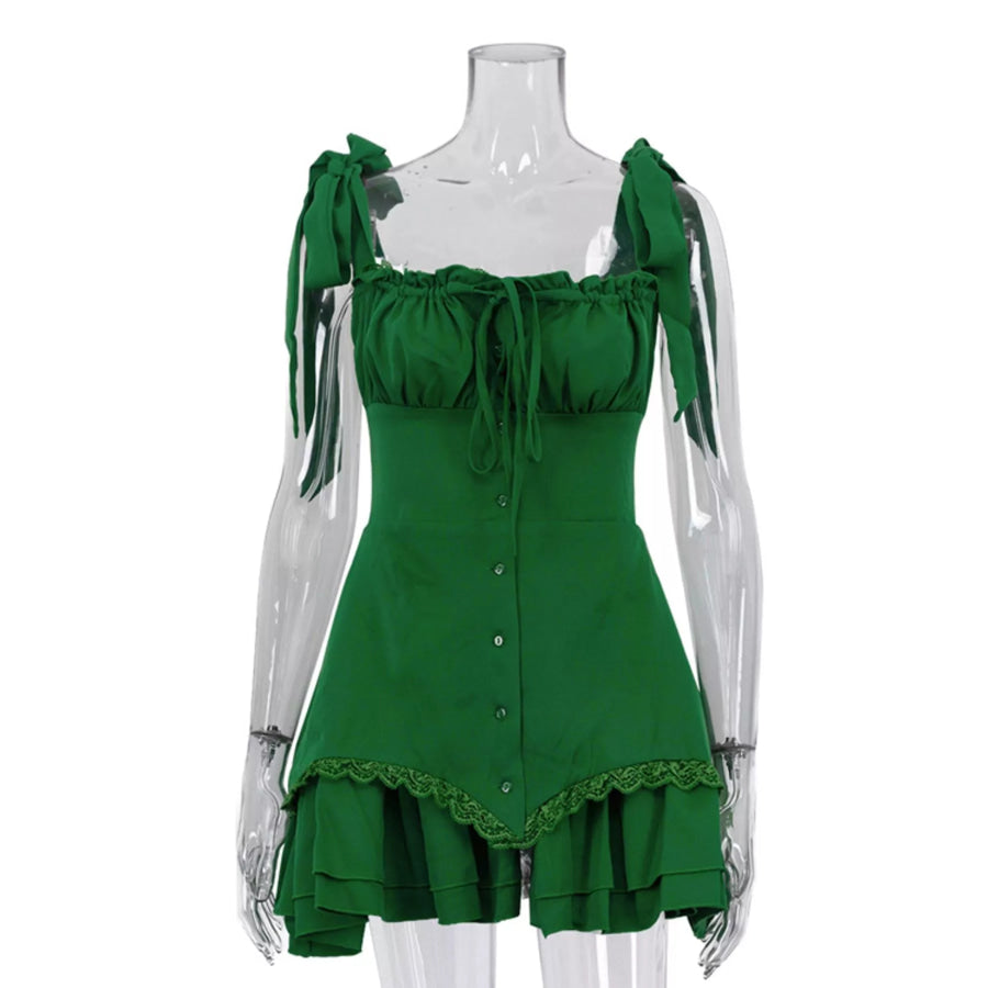 Tie-Shoulder Ruffled Mini Dress Apparel and Accessories